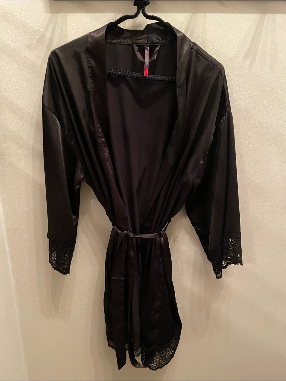 Black Satin Lace-Trim Robe Jacket